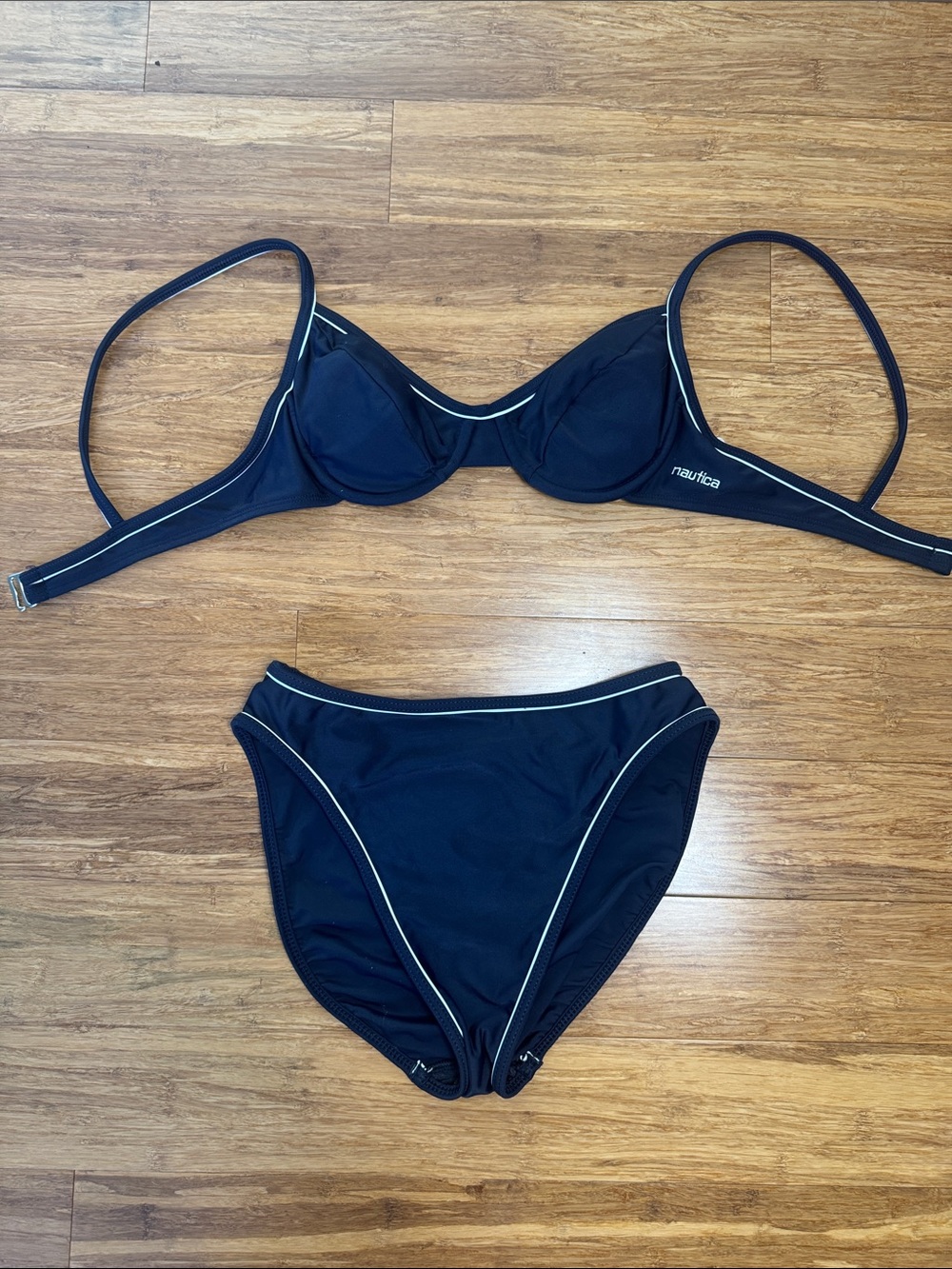Vintage Nautica Navy Two-Piece Bikini with Contrast Piping Small